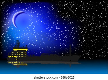 Sea tanker on background of the star sky