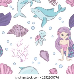 SEA TEXTILE mermaid princess and sea creatures swim under water