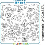 Sea theme. Big coloring book set. Kids vector