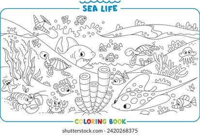 Sea theme. Big coloring book set. Kids vector