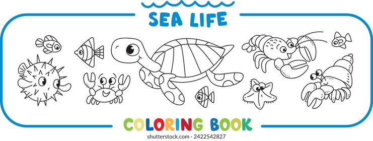 Sea theme. Big coloring book set. Kids vector