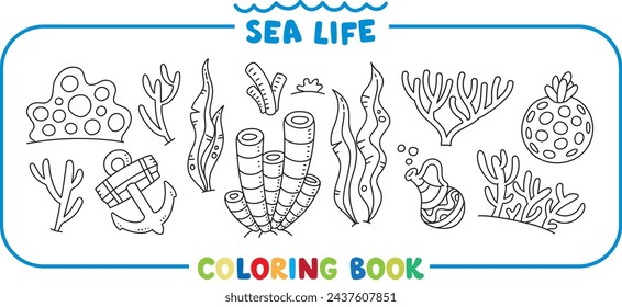 Thema Meer. Großes Malbuch-Set. Kindervektor