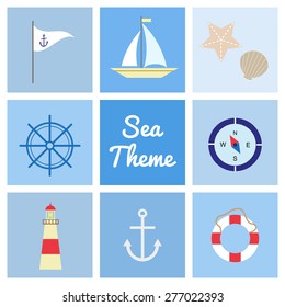 Sea theme collection. Flat marine icons.