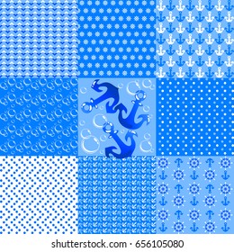 Sea theme. Cute seamless pattern. marine and nautical background. Set of marine and nautical backgrounds. Seamless patterns collection. Vector illustration.