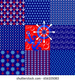 Sea theme. Cute seamless pattern. marine and nautical background. Set of marine and nautical backgrounds. Seamless patterns collection. Vector illustration.