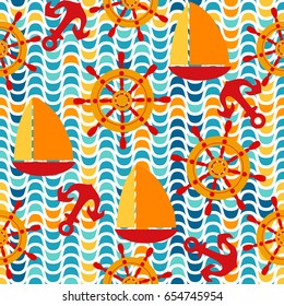 Sea theme. Cute seamless pattern.Vector illustration. marine and nautical background.