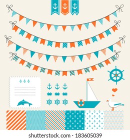 Sea theme garland. Set of sea objects