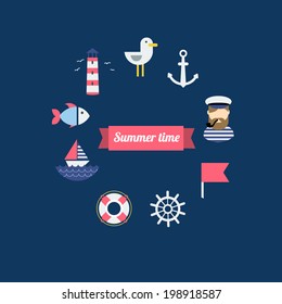 Sea theme illustration in modern flat design style.