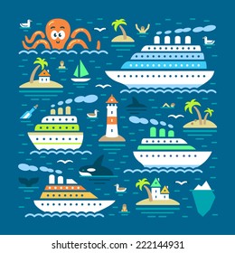Sea theme infographic illustration set in flat style