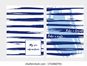 Sea Theme Leaflet Template. Striped Background. Grunge Art Leaflet Template. Grunge Art Poster Template. Paint Lines Leaflet Template.