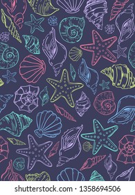 sea theme seamless pattern design with colorful sea shell shape element