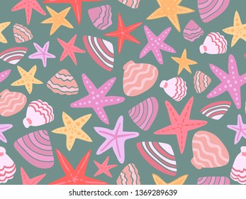 diseño de motivos marinos sin fisuras con elementos coloridos de forma de conchas marinas