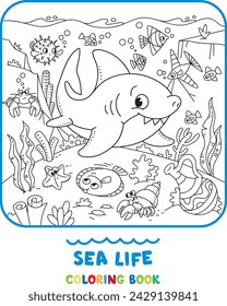 Sea theme. Shark coloring book. Kids vector