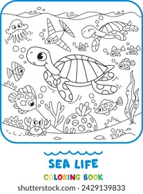 Sea theme. Turtle coloring book. Kids vector