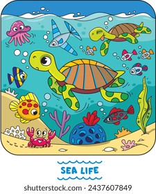 Sea theme. Turtle in the ocean vector illustration