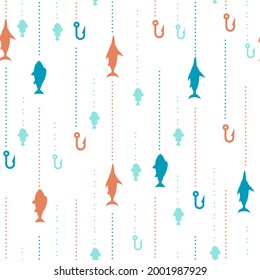 Sea Theme Vector Seamless Pattern about Fishing Activity can be use for background and apparel design