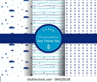 Sea themed seamless patterns set