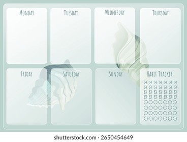 Planejador semanal temático do mar com rastreador de hábito e ilustrações Shell