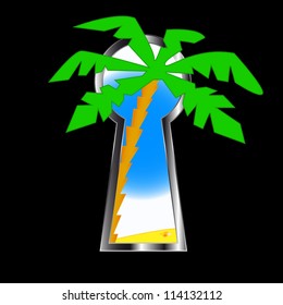 Sea tour with palm trees behind a keyhole