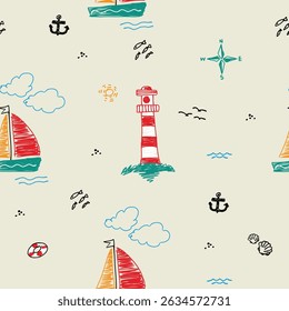 sea tower seamless pattern vector