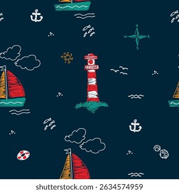 sea tower seamless pattern vector