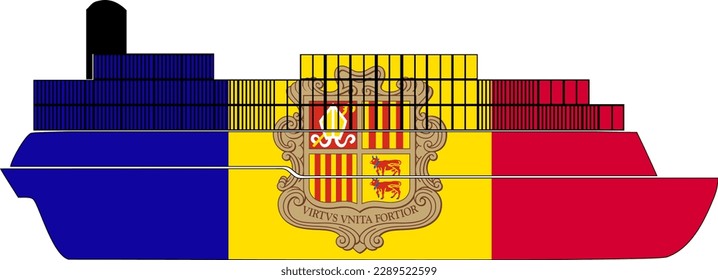 Sea transport with Andorra flag, international transportation trade or cargo ship concept, Andorra flag on aid ship, isolated on white background, side view