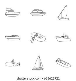 Sea transport, boats, ships to transport people. Ship and water transport icon in set collection on outline style vector symbol stock illustration.