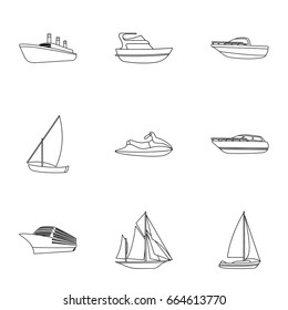 Sea transport, boats, ships. To transport people, thunderstorms. Ship and water transport icon in set collection on outline style vector symbol stock illustration.