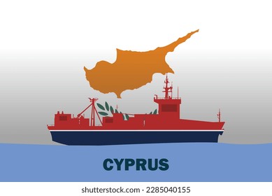 Sea transport with Cyprus flag, bulk carrier or big ship on sea, Cyprus vector flag, international transportation trade or imports concept, cargo and logistics idea