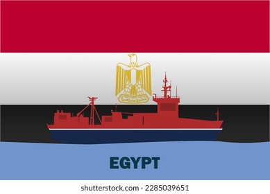 Sea transport with Egypt flag, bulk carrier or big ship on sea, Egypt vector flag, international transportation trade or imports concept, cargo and logistics idea