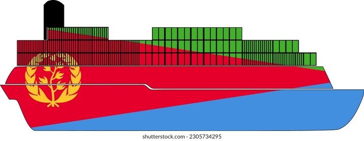 Sea transport with Eritrea flag, international transportation trade or cargo ship concept, Eritrea flag on aid ship, isolated on white background, side view
