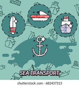 Sea transport flat concept icons. Ship transport. Vector illustration, EPS 10