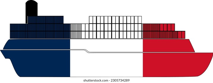 Sea transport with France flag, international transportation trade or cargo ship concept, France flag on aid ship, isolated on white background, side view
