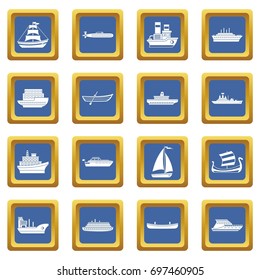 Sea transport icons set in blue color isolated vector illustration for web and any design