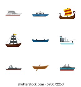 Sea transport icons set. Flat illustration of 9 sea transport vector icons for web