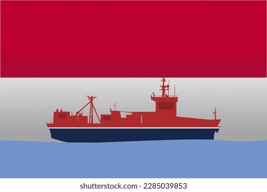 Sea transport with Indonesia flag, bulk carrier or big ship on sea, Indonesia vector flag, international transportation trade or imports concept, cargo and logistics idea