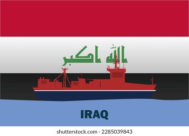 Sea transport with Iraq flag, bulk carrier or big ship on sea, Iraq vector flag, international transportation trade or imports concept, cargo and logistics idea