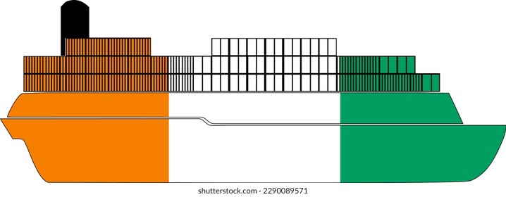 Sea transport with Ivory Coast flag, international transportation trade or cargo ship concept, Ivory Coast flag on aid ship, isolated on white background, side view
