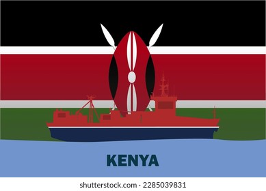 Sea transport with Kenya flag, bulk carrier or big ship on sea, Kenya vector flag, international transportation trade or imports concept, cargo and logistics idea