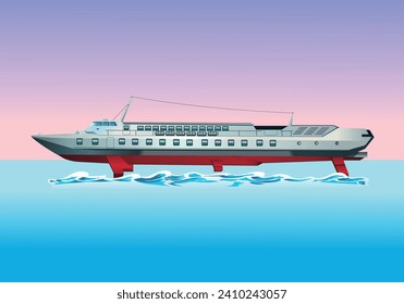 Sea transport. Large passenger hydrofoil ship. Vector illustration