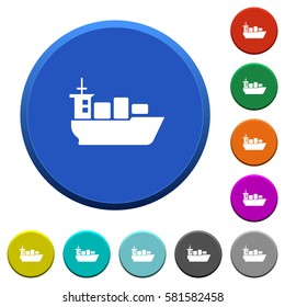 Sea transport round color beveled buttons with smooth surfaces and flat white icons