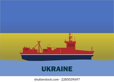 Sea transport with Ukraine flag, bulk carrier or big ship on sea, Ukraine vector flag, international transportation trade or imports concept, cargo and logistics idea