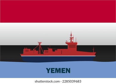 Sea transport with Yemen flag, bulk carrier or big ship on sea, Yemen vector flag, international transportation trade or imports concept, cargo and logistics idea