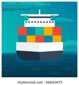 Sea transportation logistic. Sea Freight. Cargo ship. Vector flat illustration