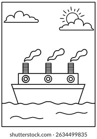 Sea transportation ship coloring page