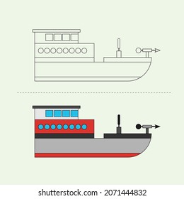 Sea Transportation Vehicle Vector Design Illustration. Education Coloring book pages for kids.