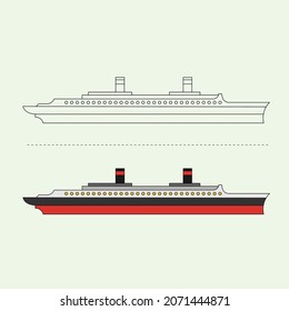 Sea Transportation Vehicle Vector Design Illustration. Education Coloring book pages for kids.