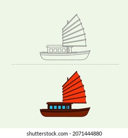 Sea Transportation Vehicle Vector Design Illustration. Education Coloring book pages for kids.