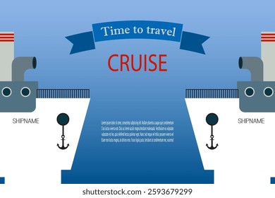 Sea travel banner with cruise ships. Bright background for card or poster. vector design.