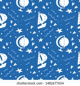 Sea travel colored seamless pattern